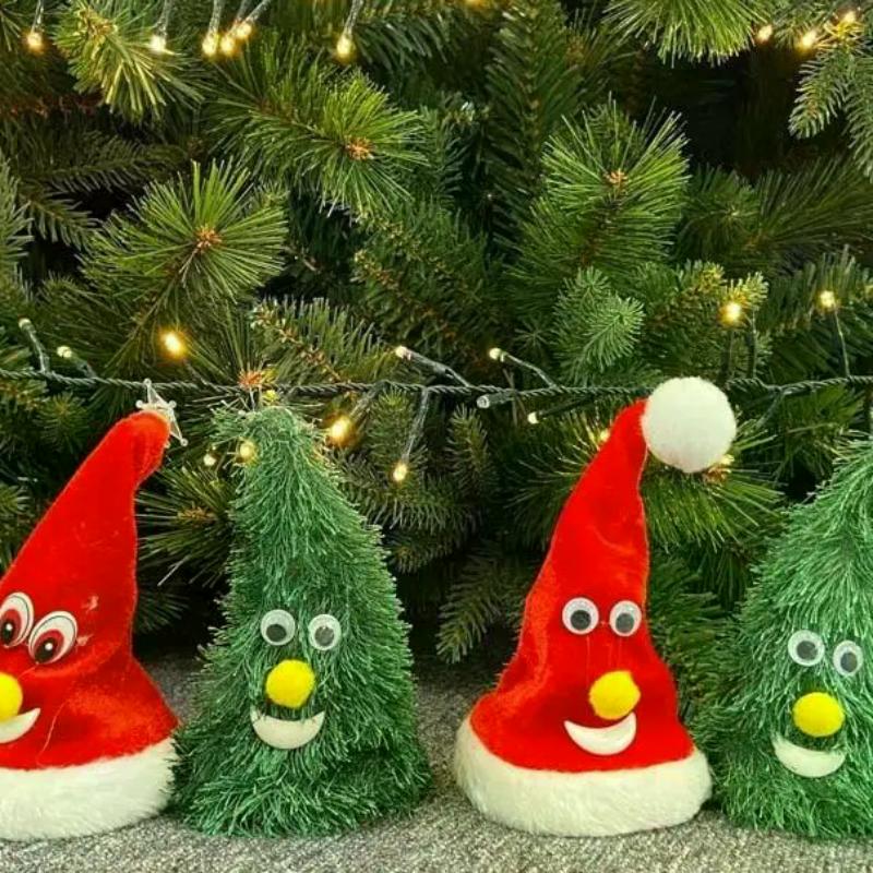 1pc Swing Singing Christmas Tree Hat Happy New Year Electric Glowing Music Plush Cap Funny Toy Gift For Kid Xmas Home Decoration