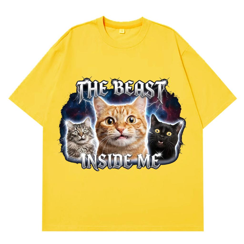 The Beast Inside Me Funny Cat Meme T-Shirt Vintage 90s Y2K Graphic Tshirt Summer Men's and Women's Loose Casual Cotton T-shirts