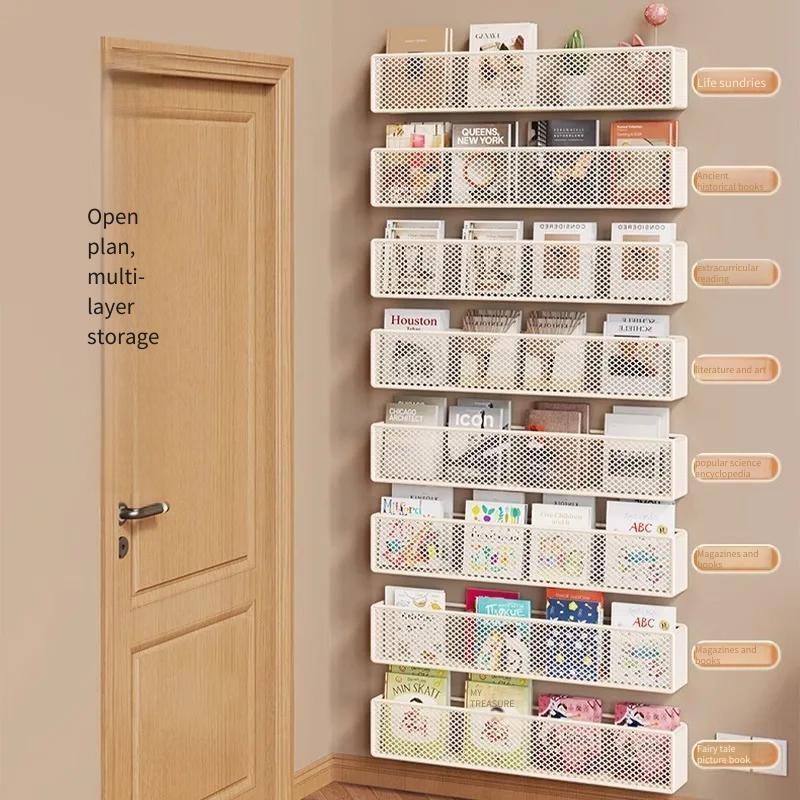 Wall Bookshelf Behind Door Ultra-narrow Simple Wrought Iron Children's Picture Books Book Finishing Rack Wall-mounted Storage
