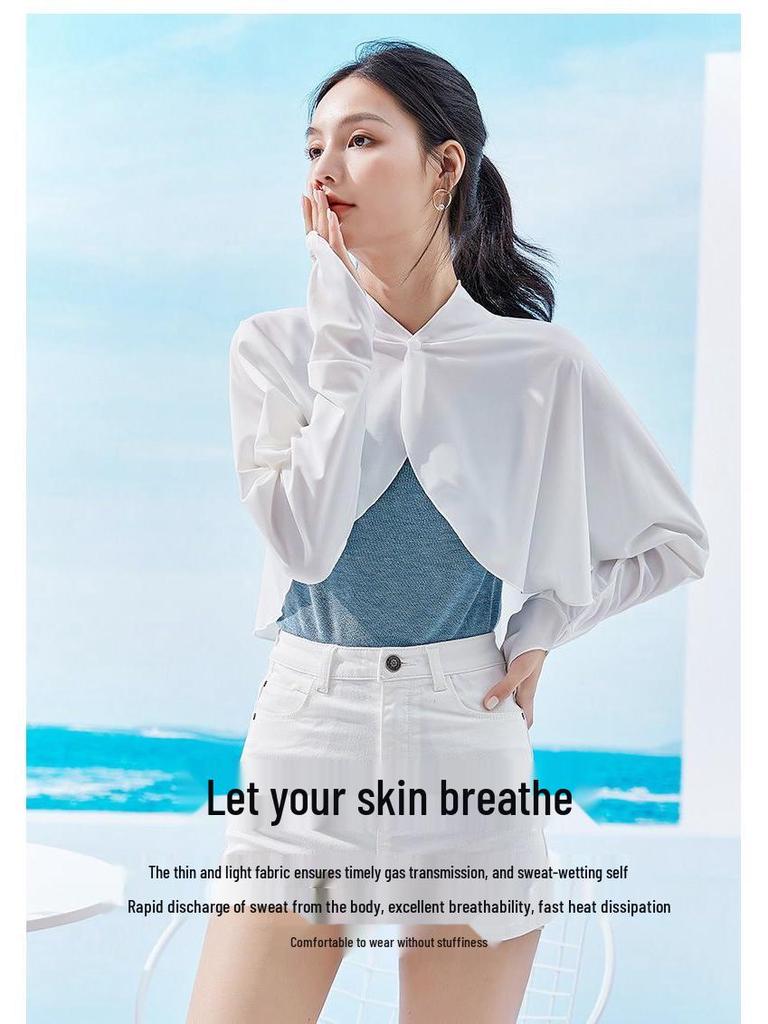 Ice Silk Women's Stand-Collar Sun Protection Shawl with UV Arm Sleeves for Summer Driving & Outdoor Cycling