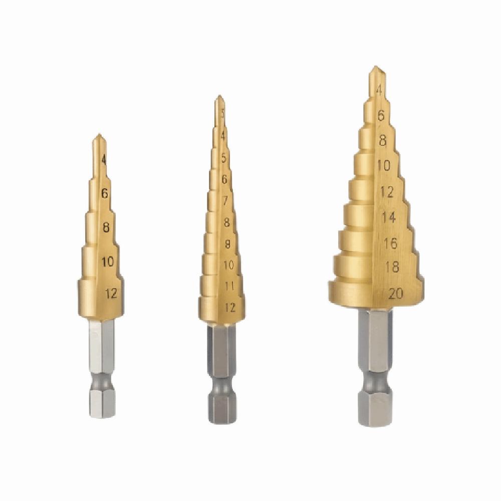 3Pcs Heavy Duty Step Drill Bit Set High Speed Step Drill Bit Hole Cutter  Plastic Drilling