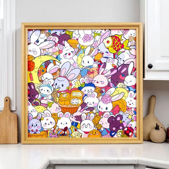 Wooden Rabbit Coloring Puzzle Kit with Marker Pens Glue DIY Hand-Painted 3D Irregular Bunny