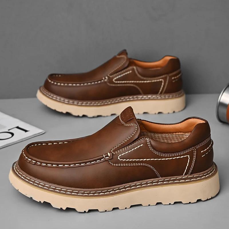 Italienische Herren Freizeitschuhe aus Leder Dicke Sohle Mode Outdoor Weiche Sohlen Weichsohlenschuh Business Echtes Leder Fahrschuhe