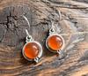 Solid 925 Sterling Silver Carnelian Round Gemstone Earrings Handmade Earrings Bezel Earrings