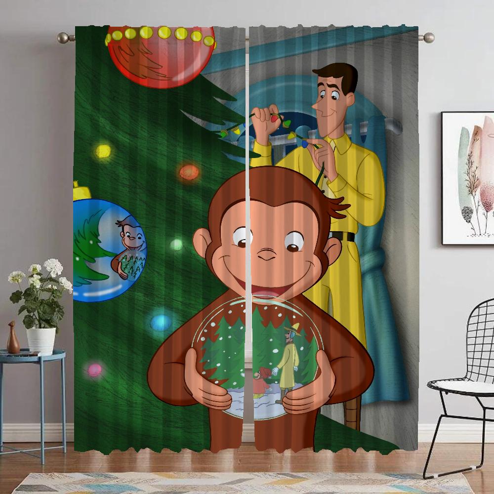 Curious George Curtains for Bedroom Curtains Child Room Shades Window Curtain Partition Halloween Decoration Living Kitchen Home