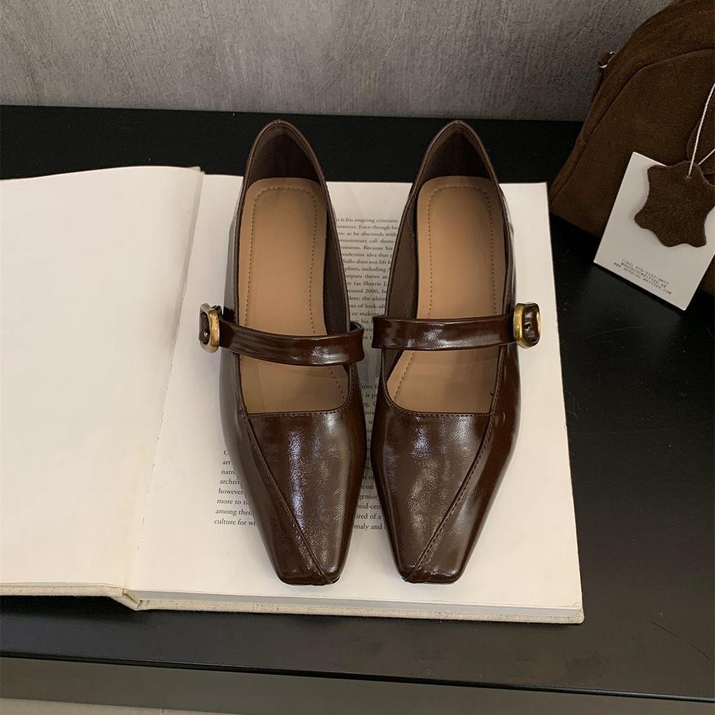 Shallow Single Shoes Women's Middle Heel Spring and Autumn New Commuting Soft Leather Thick Heel Mary Jane Small Leather Shoes