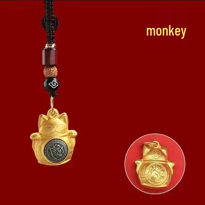 Zodiac Dragon, Horse & Monkey Keychain: Lucky Cat Spinner Charm