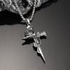 1Pcs Vintage Rose Cross Pendant Necklace For Women Men Stainless Steel Chain Punk Goth Trendy Accessories Choker Gothic Jewelry