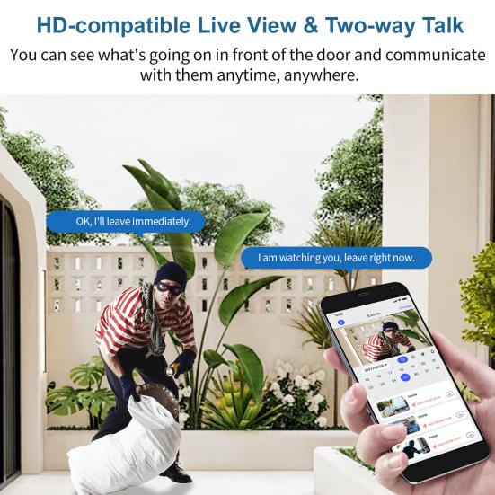 Wireless Safe Doorbell Camera 1080p Resolution Real-Time Communication AI Motion Detection Easy Installation Wi-Fi Video Doorbell