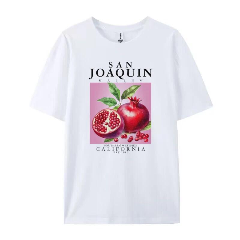 Pomegranate Cottagecore Aesthetic Tops Vintage Botanical T Shirt Cute Fruit Graphic Tees Women Loose Retro Streetwear TShirts S