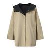 Womens Oversized Hooded Colorblock Cotton Blend Trench Coat Loose Fit Casual Outerwear