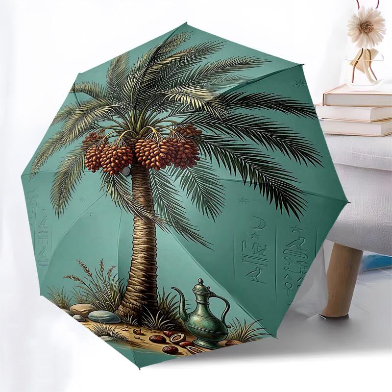 1PC Palm Tree Date Fruits Umbrella-8-Rib Reinforced, Automatic Open, Lightweight & Durable, Fashion Accessory for Outdoor, Beach L0377