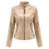 Women's Casual Fashion Slim Fit Thin Motorcycle Large Size Stand Collar Leather Jacket