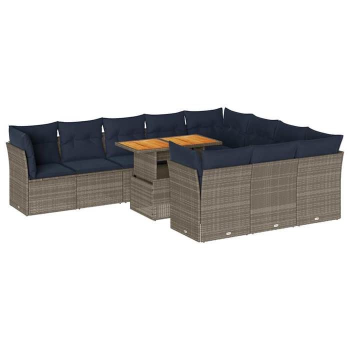 VidaXL Garden Lounge Set 11 Pcs with Grey Cushions Wicker, Outdoor Sofa Set, Corner Sofa Set 3326980