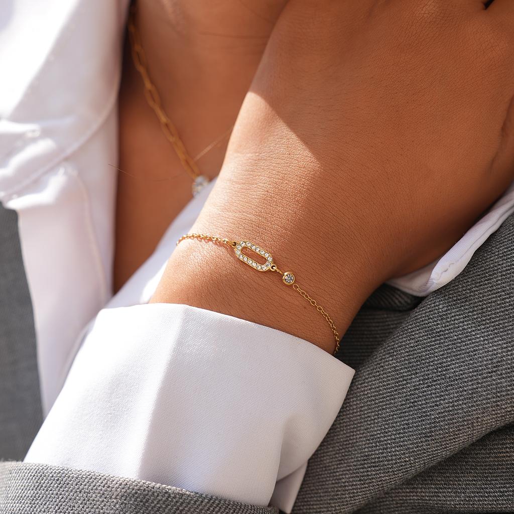 Elegant Zircon Stainless Steel Bracelet For Women 18K Gold Plated Bracelets Luxury Designer Waterproof Jewelry Gifts For Her