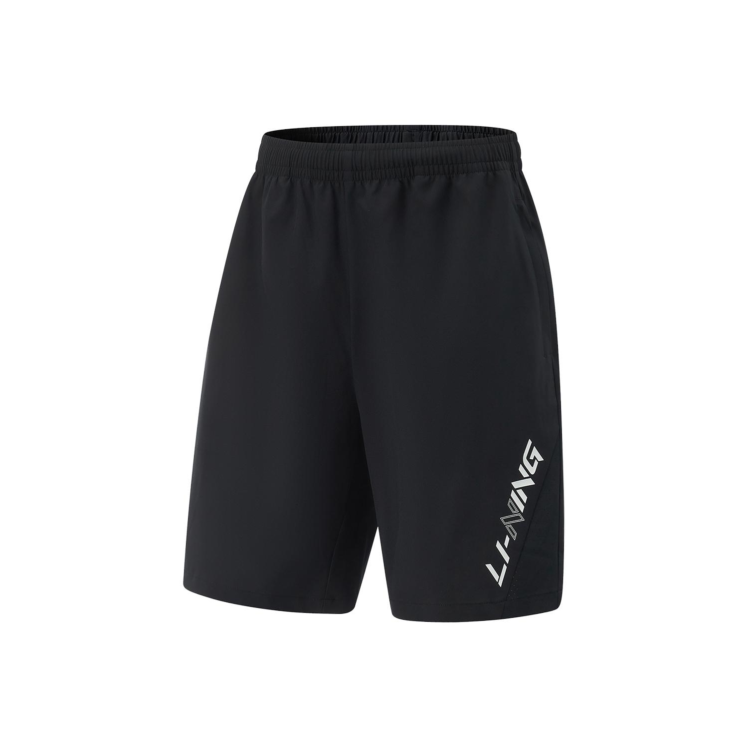 

Li-Ning Удобные повседневные быстросохнущие прохладные на ощупь влагоотводящие простые светоотражающие спортивные шорты с буквенным принтом мужские шорты черного цвета AKSV665-1 M