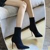 Elastische Stiefel Schwarz Hohe Absätze Spitze Saison Kurze Stiefel Damenstiefel Dünne Hohe Absätze Stiletto