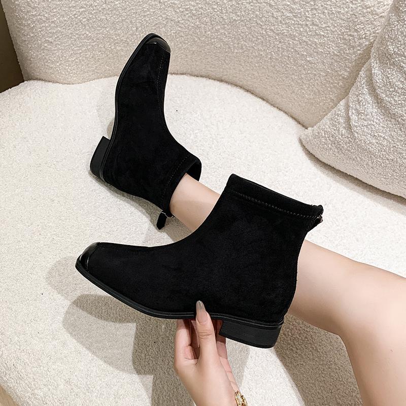 Street Style Women Ankle Boots Fashion Elegant Zippers Shoes Autumn Winter Square Heel Laides Stretch Modern Short Booties