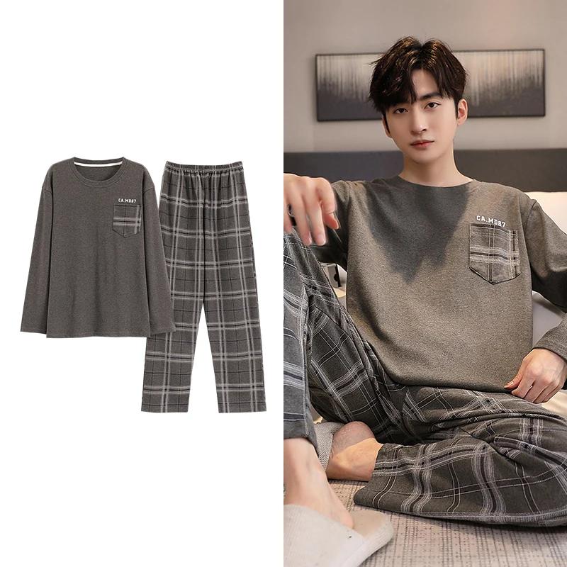 Hjorteutskrift Elegant pyjamassett for mann Høst Vinter Mote Myk bomull Herre Loungewear Komfortabelt nattøy