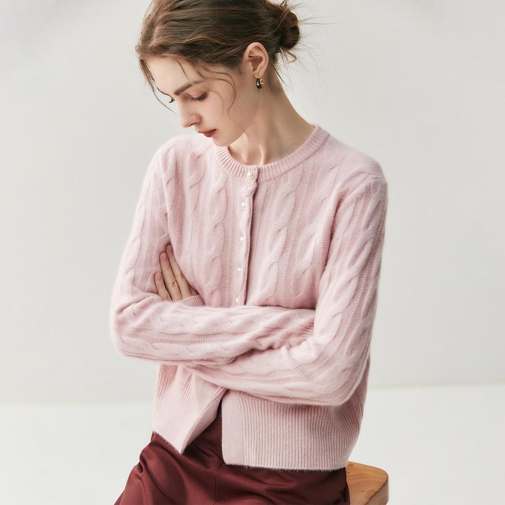 Pearl Button Luxury Cashmere Cardigan - Women's Thick Soft Wool Sweater for Autumn/Winter