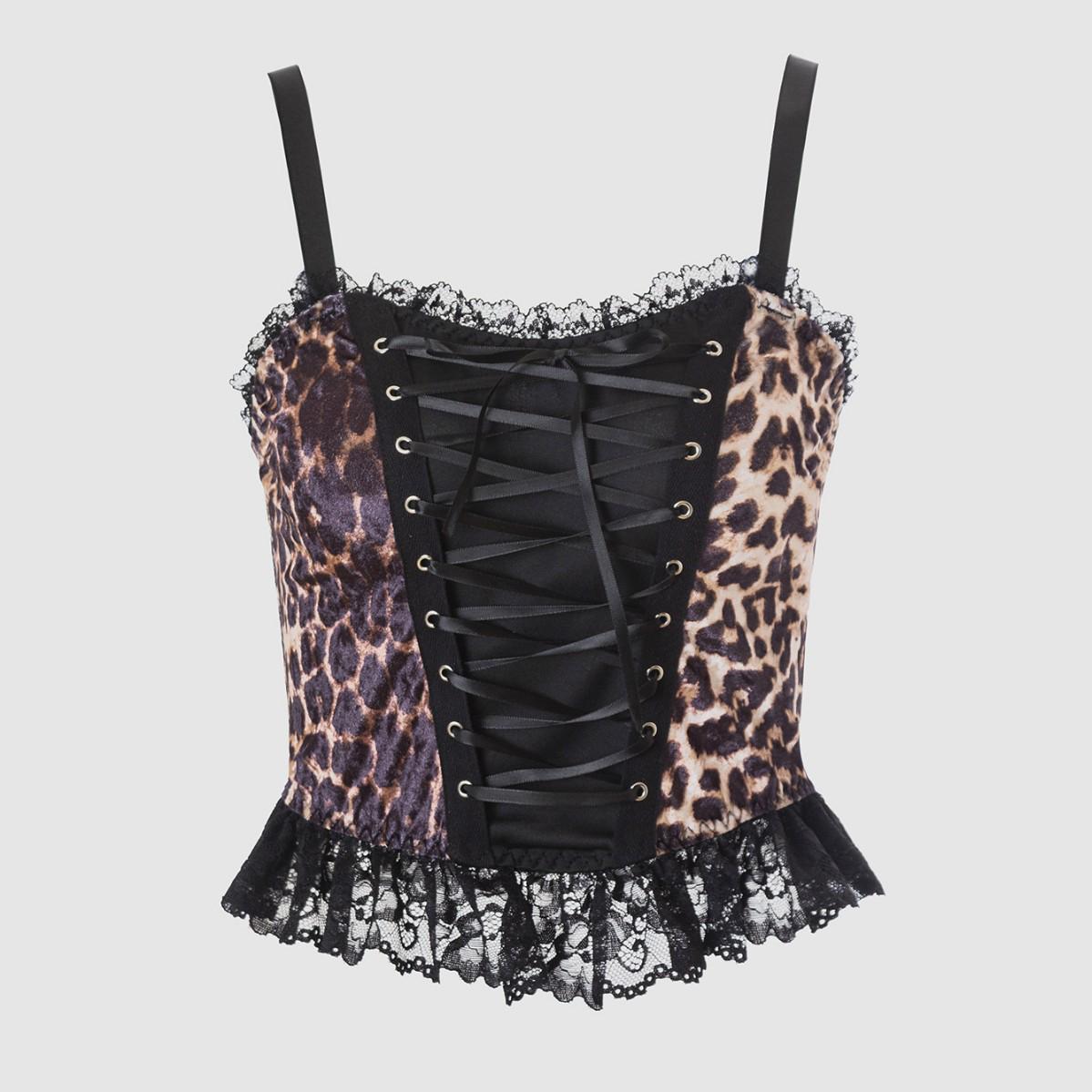 

European Gothic Leopard Lace-Up Corset Mini Camisole Large хаки