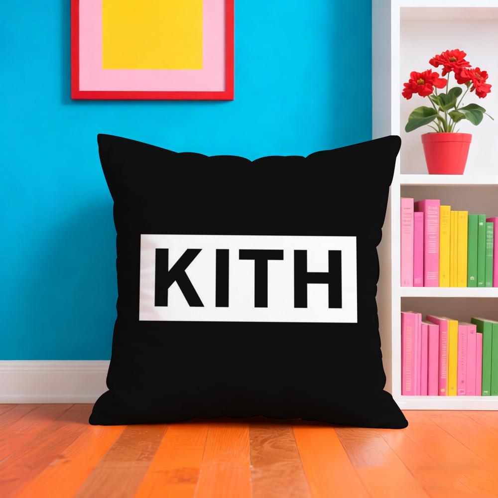 Classic Logo K-Kith Cushion Cover Plush Fabric Soft Double-Sided Printed Sofa Warm Winter Home Gift Pillow Case