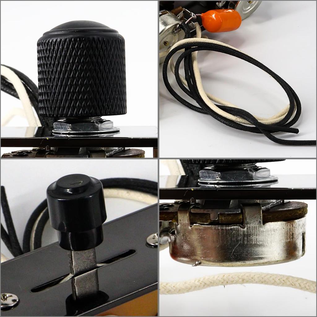 Domofa Full Load Guitar Control Plate Pre-wired 3-Way Switch 250K Large Potentiometer Rolette Volume Tone Knob Telecaster Electric Guitar Parts Black