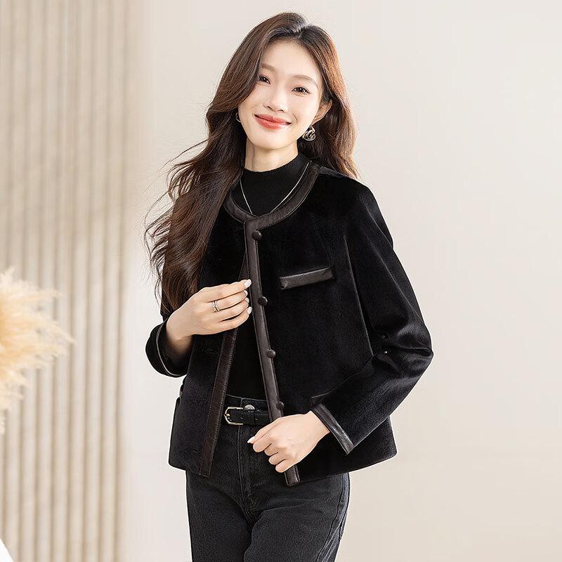 Damen Schicke Gespleißte Rundhals Weite Jacke