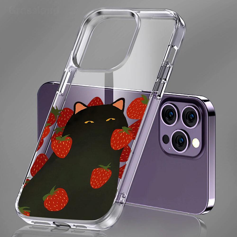Summer Fruit Strawberry Print Phone Case for IPhone 14 Pro 15 13 11 12 XS MAX SE20 XR 7 8Plus Soft TPU Clear Hard PC Cover Bag