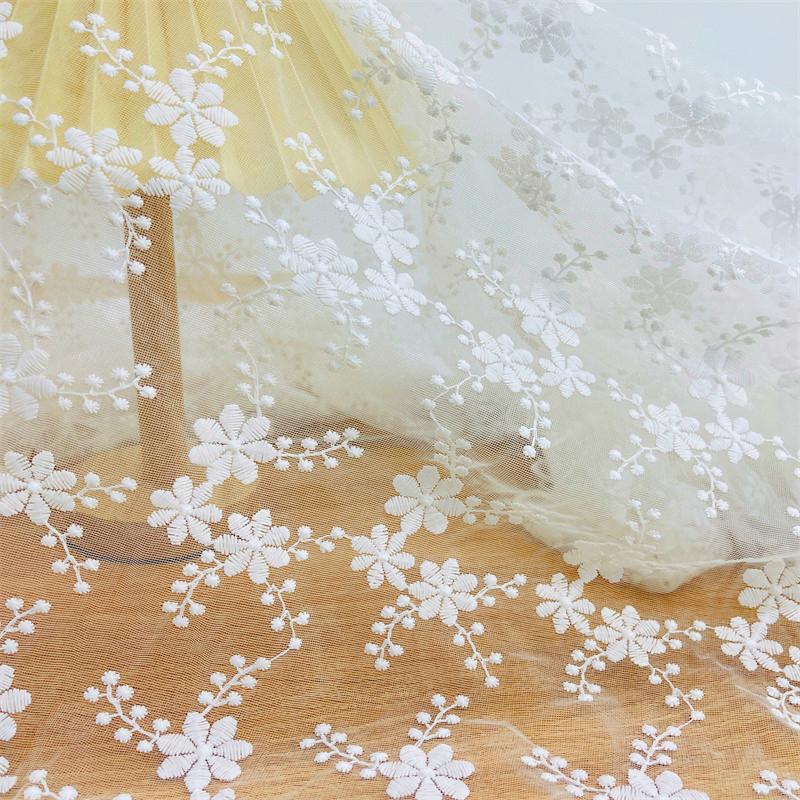 1 Yards Embroidery Fabric White Floral Mesh Lace Fabric For Diy Women Wedding Bridal Dress Cheongsam Lolita Clothes