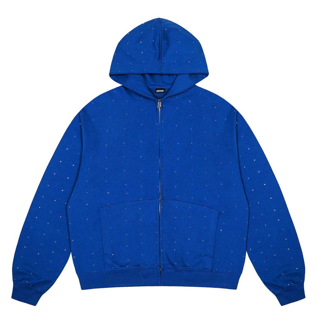 Trendige 6PM schwere Baumwoll-Reißverschlussjacke: Lockerer Schnitt, Streetwear-Stil mit aufgesetzter Stickerei.