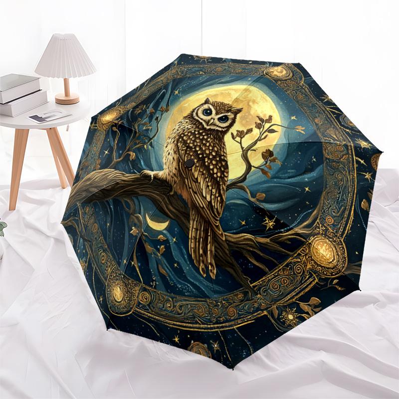 1 PC Automatic Folding Umbrella - Owl Moon Night Pattern, Portable & Foldable Design with 8 Ribs, Christmas Birthday Gifts