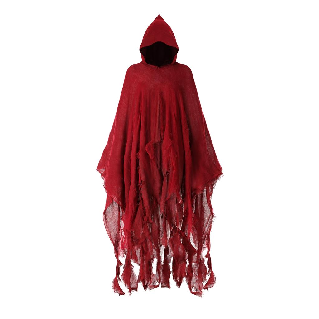 Halloween Hooded Cloak Cape Distressed Gauze Ragged Hem Ghost Grim Reaper Gothic Vampire Costume Robe for Men Women