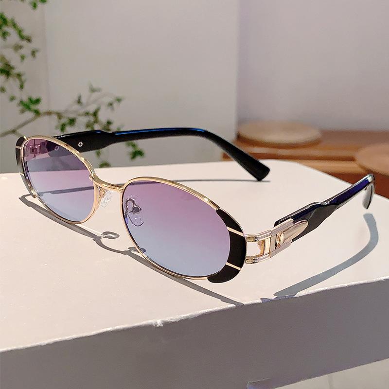 Luxury Brand Designer Metal Oval Sunglasses Women For Men Popular Vintage Sun Glasses Punk Outdoor Driving Hip Hop Eyewear Uv400