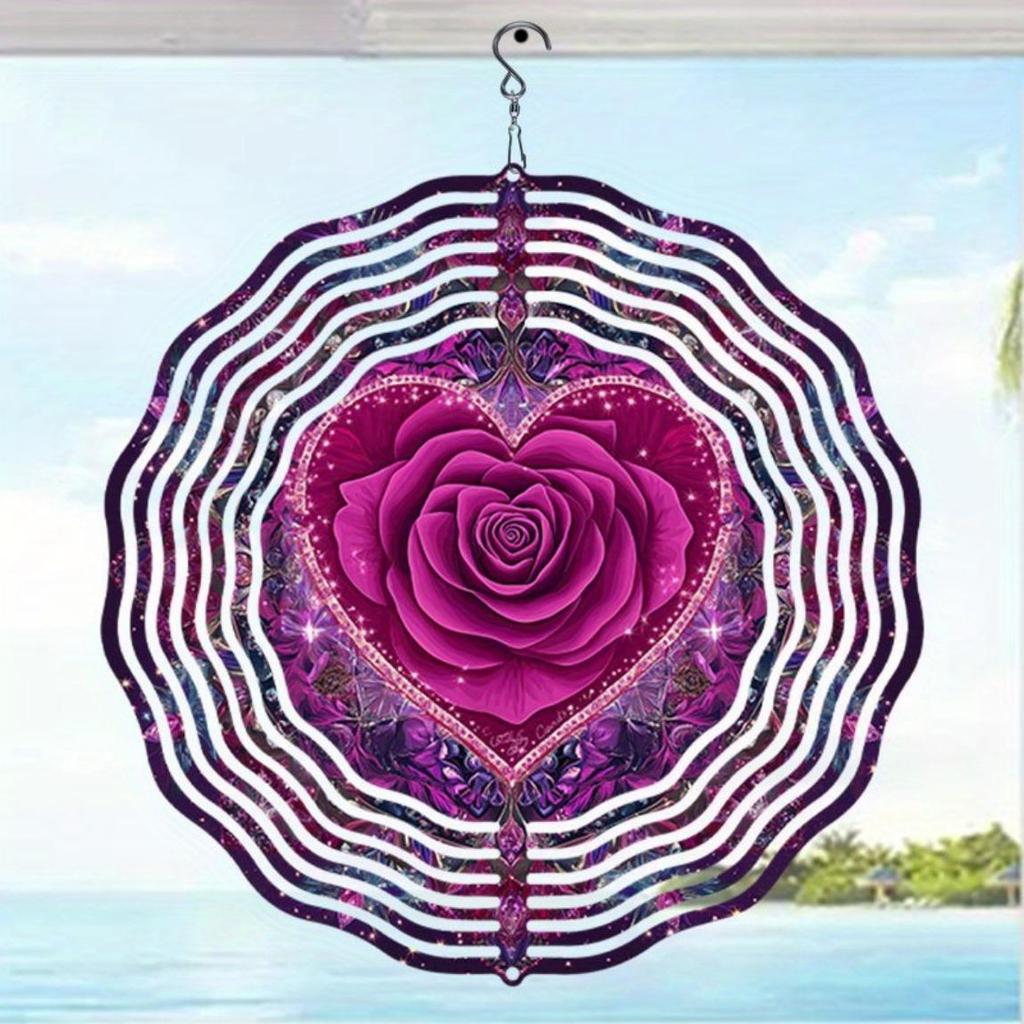 Elegant 2D Mandala Wind Chime - Romantic Pink Rose Metal Design, Outdoor Garden Decor with Soothing Wind-Powered Chimes for Patio