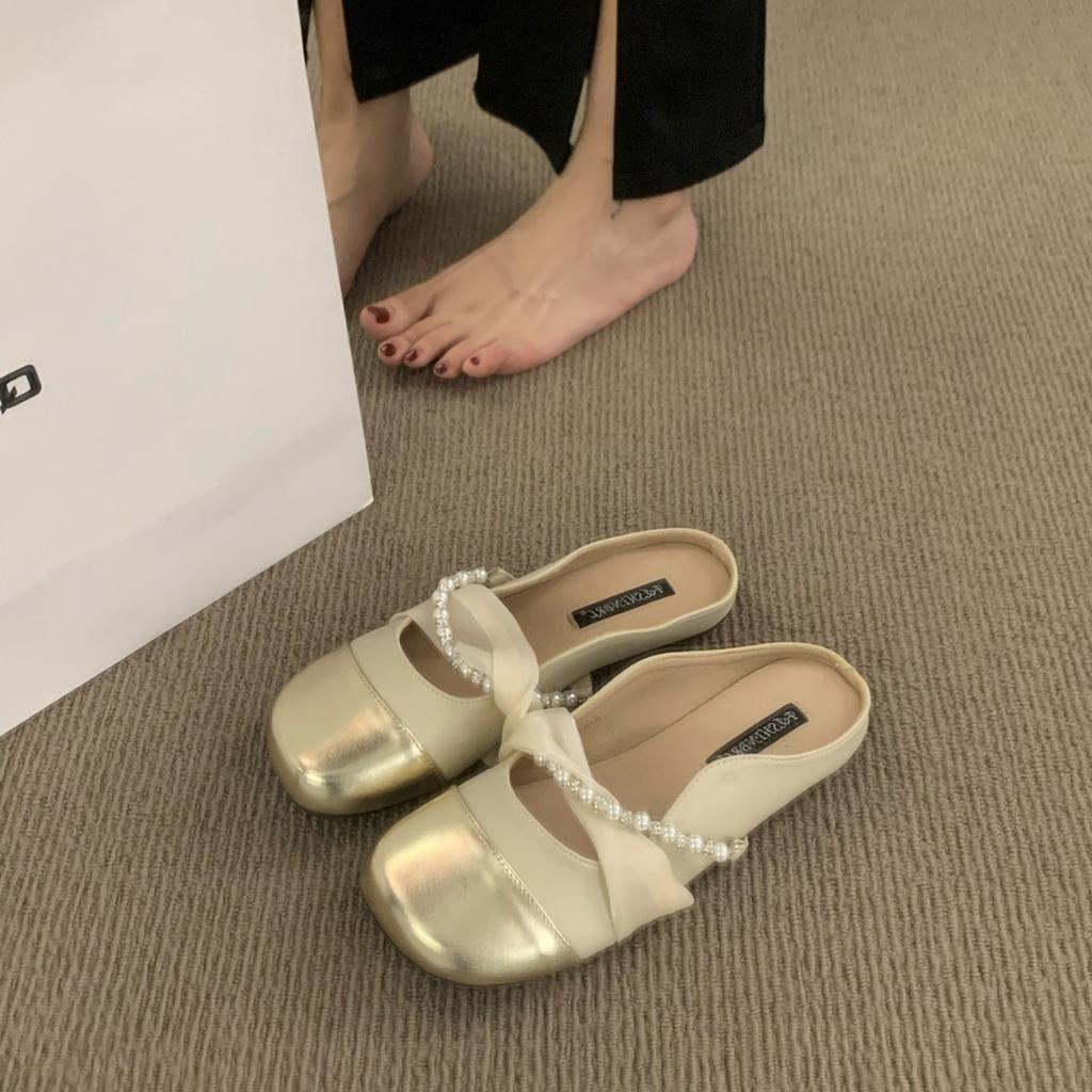 French Flat-bottomed Small Fragrant Bag Head Half Slippers Women's Shoes Wear 2025 New Summer Evening Breeze Mary Jane Single Shoes