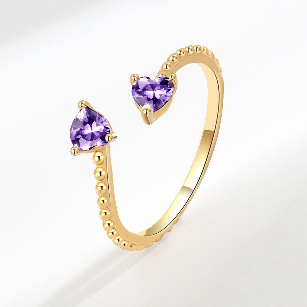 Distinctive and Individual Jewellery 12 Birthstones Double Heart Zirconia Open End Ring Personalised Light Luxury Haute Sense Fashion Trends Ring