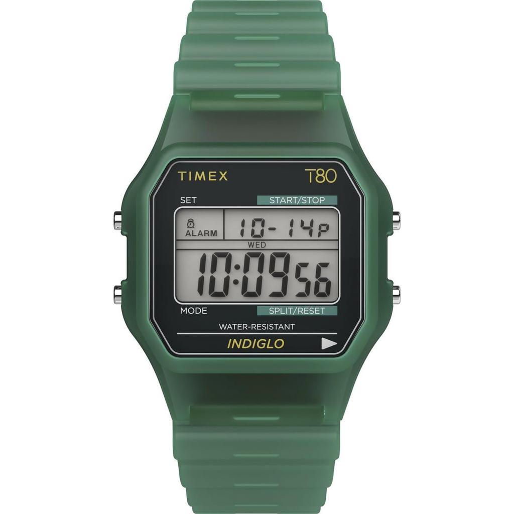TIMEX T80 Digital Quartz Watch 30M Water Resistant Acrylic Green Dial Unisex Wristwatch TW2Y34100