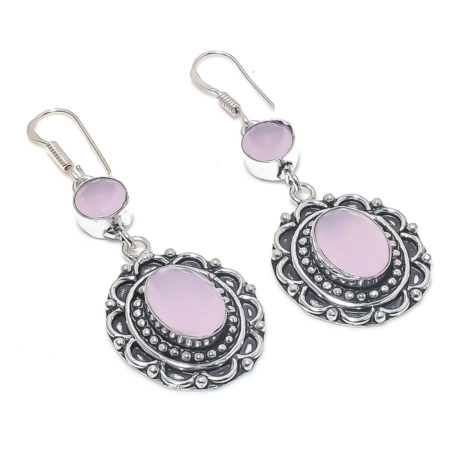 

Натуральный розовый халцедон драгоценный камень ручной работы серьга из стерлингового серебра 925 пробы 2,36 U7t23