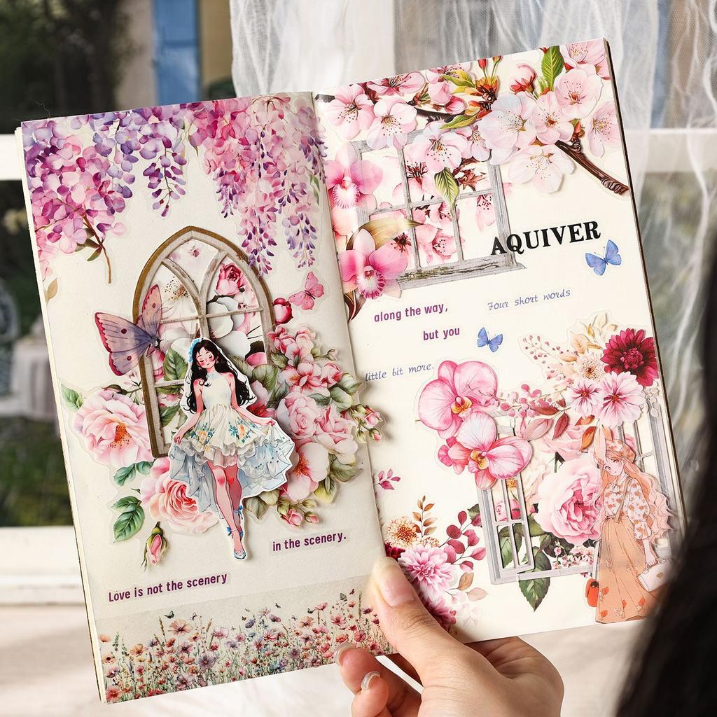 Flowers Are in Good Place Series Vintage Floral Landscape PET Sticker Creative DIY Journal Material Collage Scrapbook Stationery