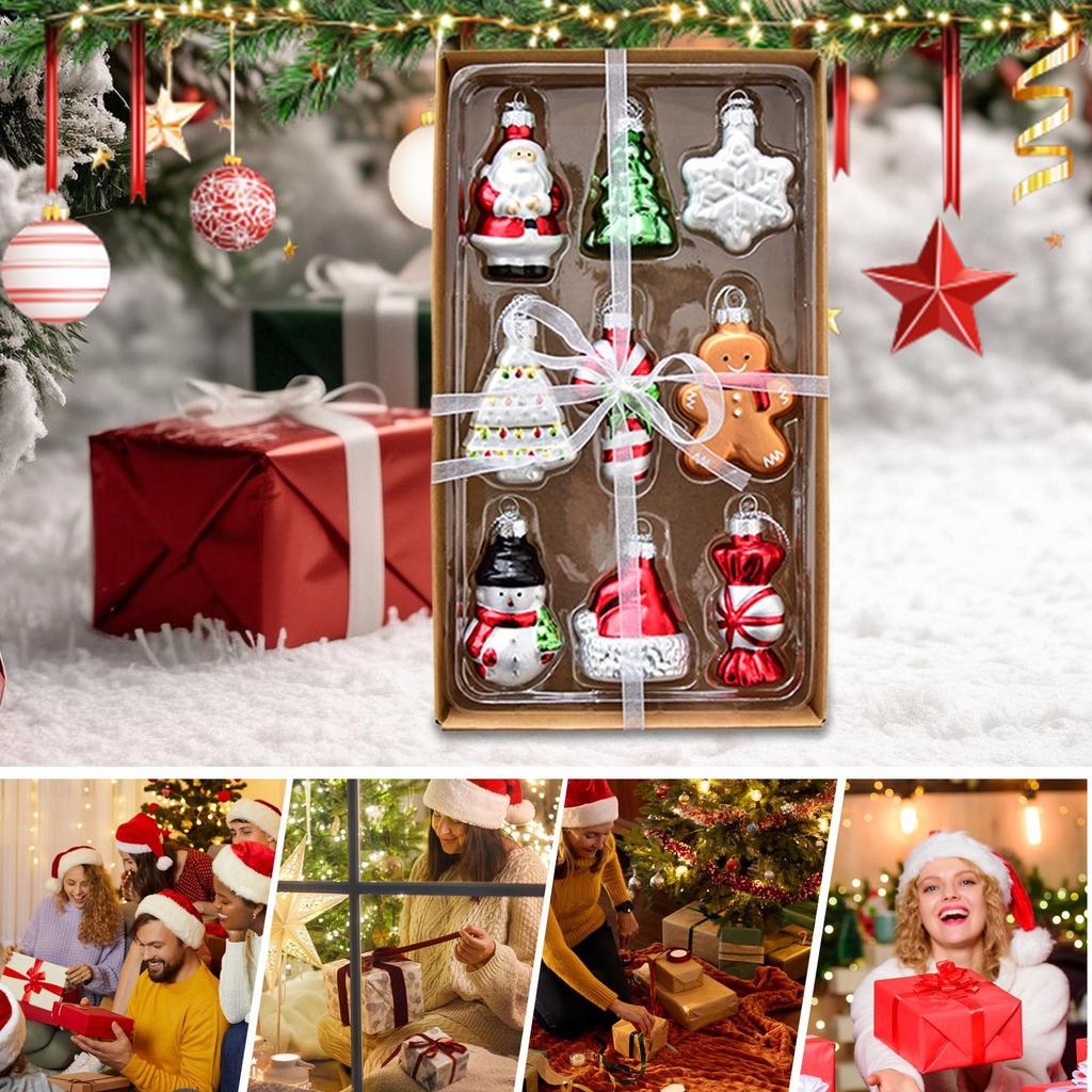 9Pcs Glass Christmas Tree Ornaments, Snowman & Santa Claus Hanging Decorations, Festive Charm for Xmas Tree, Car & Home, Gift Ready