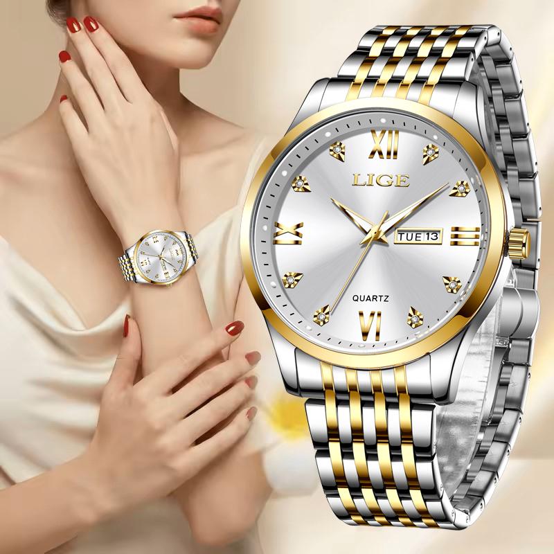 Fashion Retro Diamond Dial Casual Watches Round Stainless Steel Waterproof Luminous Clock Quartz Wristwatch for Women Gift