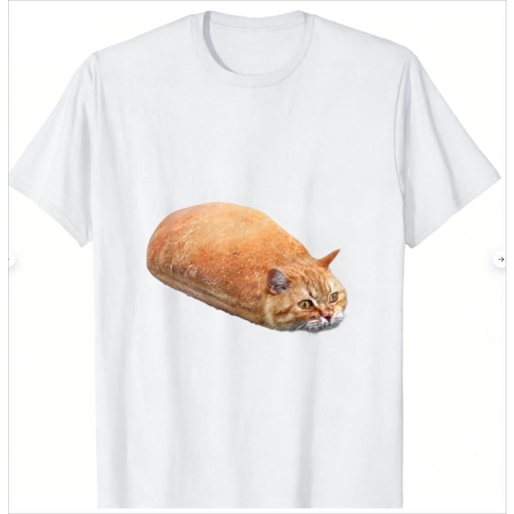 Women Funny Baguette Cat T Shirt Bread Cat Meme Print Short Sleeve O Neck Casual Tops Black Summer Streetwear