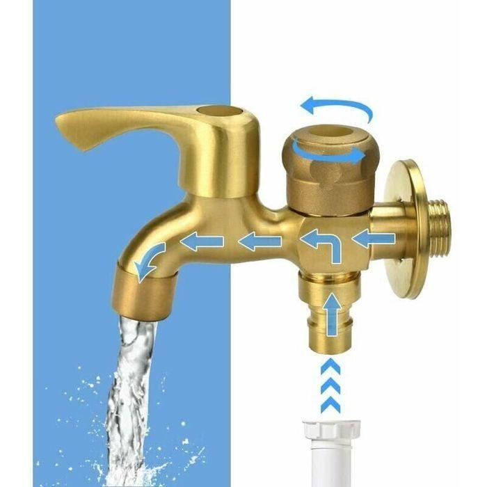 Robinet de Jardin en Laiton Robinet Anti-Gel Double Sortie pour Jardin et Machine Laver couleurs multiples Largeight