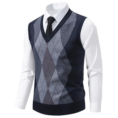 Chaleco de punto a cuadros para hombre con cálida chaqueta chaleco ajustada de otoño e invierno para hombre