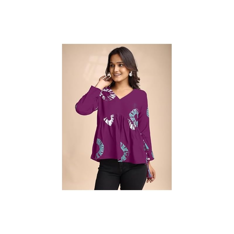Youthnic WomenS Poly Rayon Printed Alia Cut Peplum Top(Begani Rama)