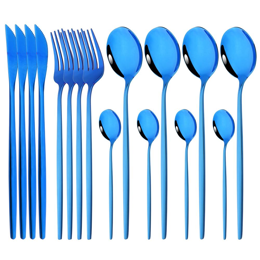 16Pcs Dinnerware Knife Fork Coffee Spoon Cutlery Set  Flatware Stainless Mint Green Gold Steel Silverware Tableware Set