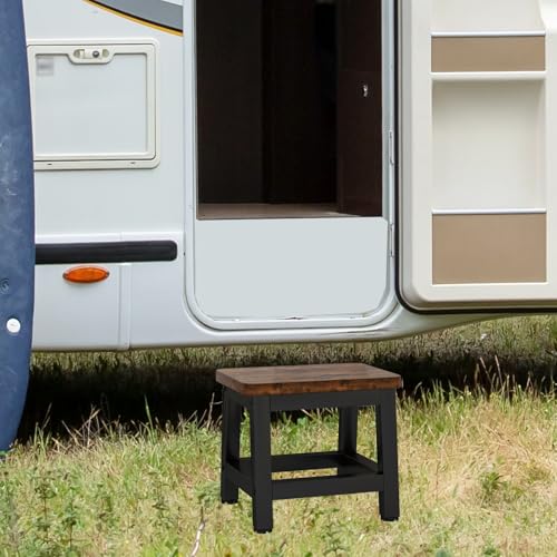 IBUYKE Step Stool, Step Stool, Footstool with Non-Slip Backrest, Wooden Chair for Kids, Bedroom, Bathroom, Living Room, Kitchen, Brown, Depth 25.5cm,