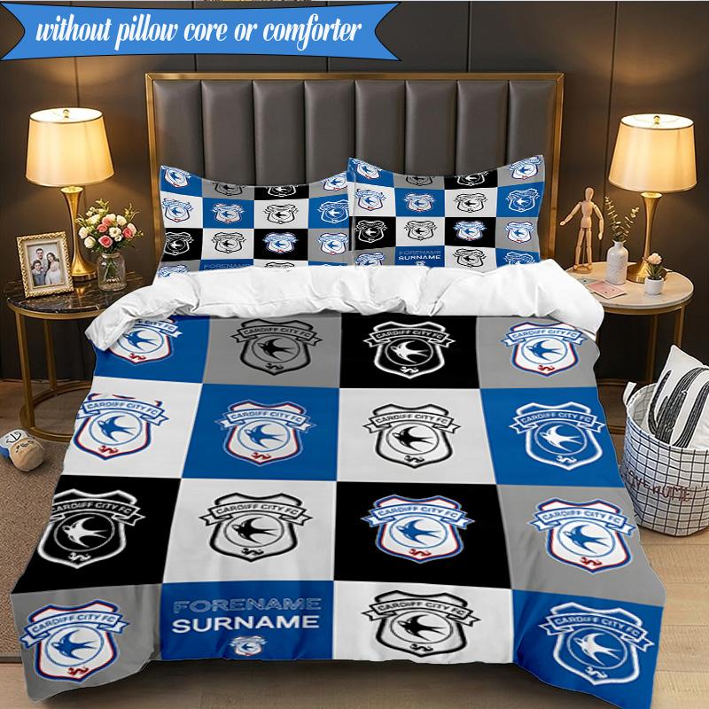 3PCS Cardiff Fc Crest Printed Soft Bedding Set,Including 1pc Duvet Cover And 2pcs Pillowcases Perfect for Bedroom, Dormitory, Fan Gift