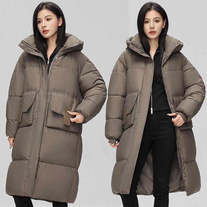 Womens Thick Warm Cotton Padded Coat Mid-Length Hooded Winter Jacket Loose Fit Casual Style